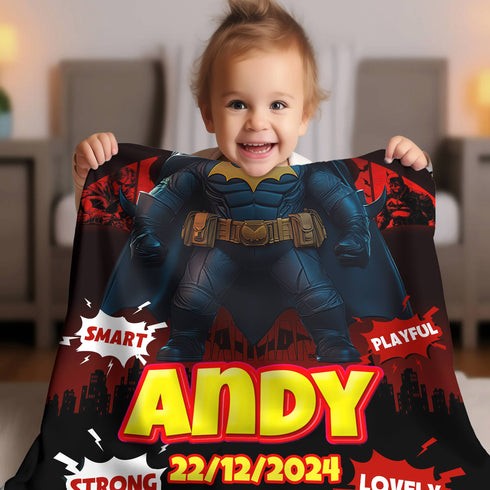 Personalized Baby Blanket - Custom Superhero Style Baby Batman Cape | Name & Date of Birth | Gift for Boys